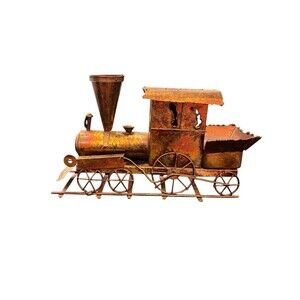 Vtg Wind Up Music Box Copper Color Tin Train‎ Engine 9” X 5” Sankyo Japan